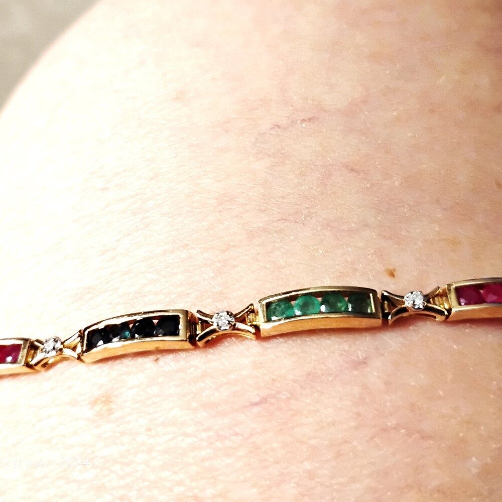 Diamond, Ruby, Emerald, and Sapphire 14K Tennis Bracelet - Picture 5 of 5